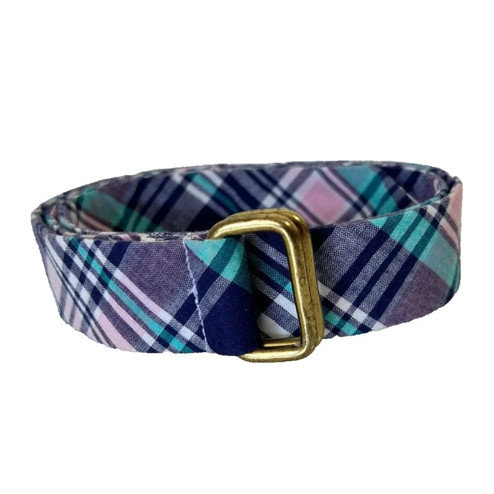 Sid Mashburn Plaid D Ring Belt Mens Medium Pastels Green Pink Purple Blue Brass